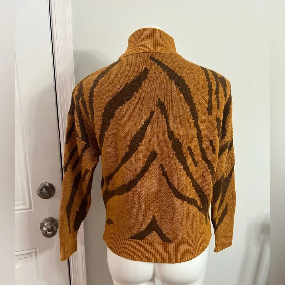 Trendyol Brown and Tan Cowl Neck Sweater with Abstract Stripes